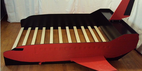 Red commercial airplane view