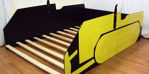 Bulldozer bed frame three-quarter view