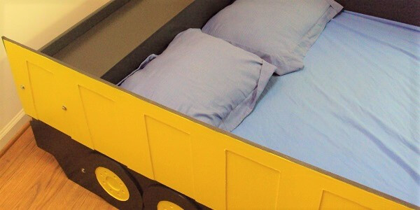 orange dump truck bed inside view