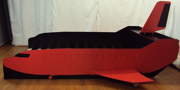 Red commercial jet side view