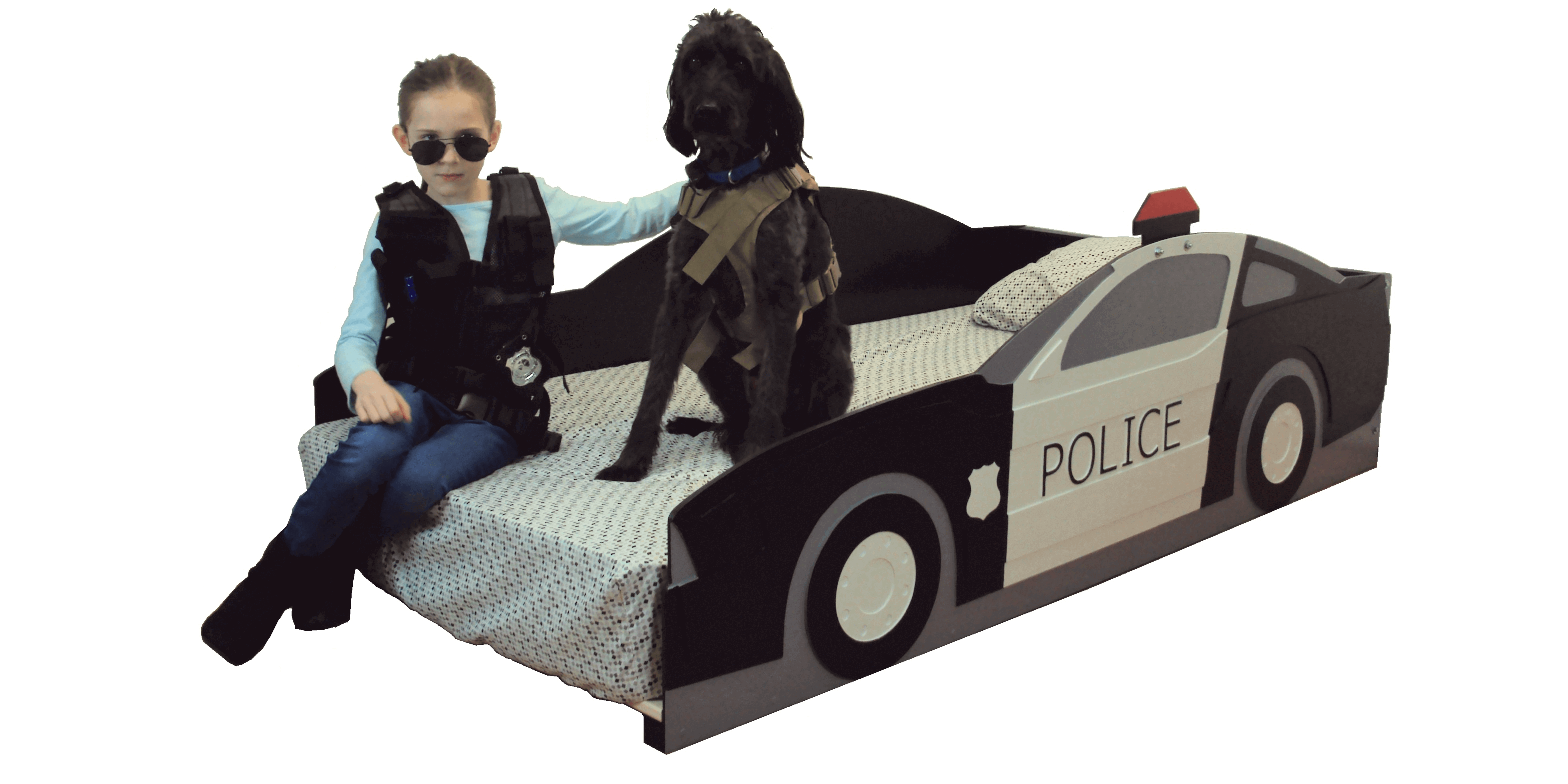 Police bed with officer Shelby and K9 Winston