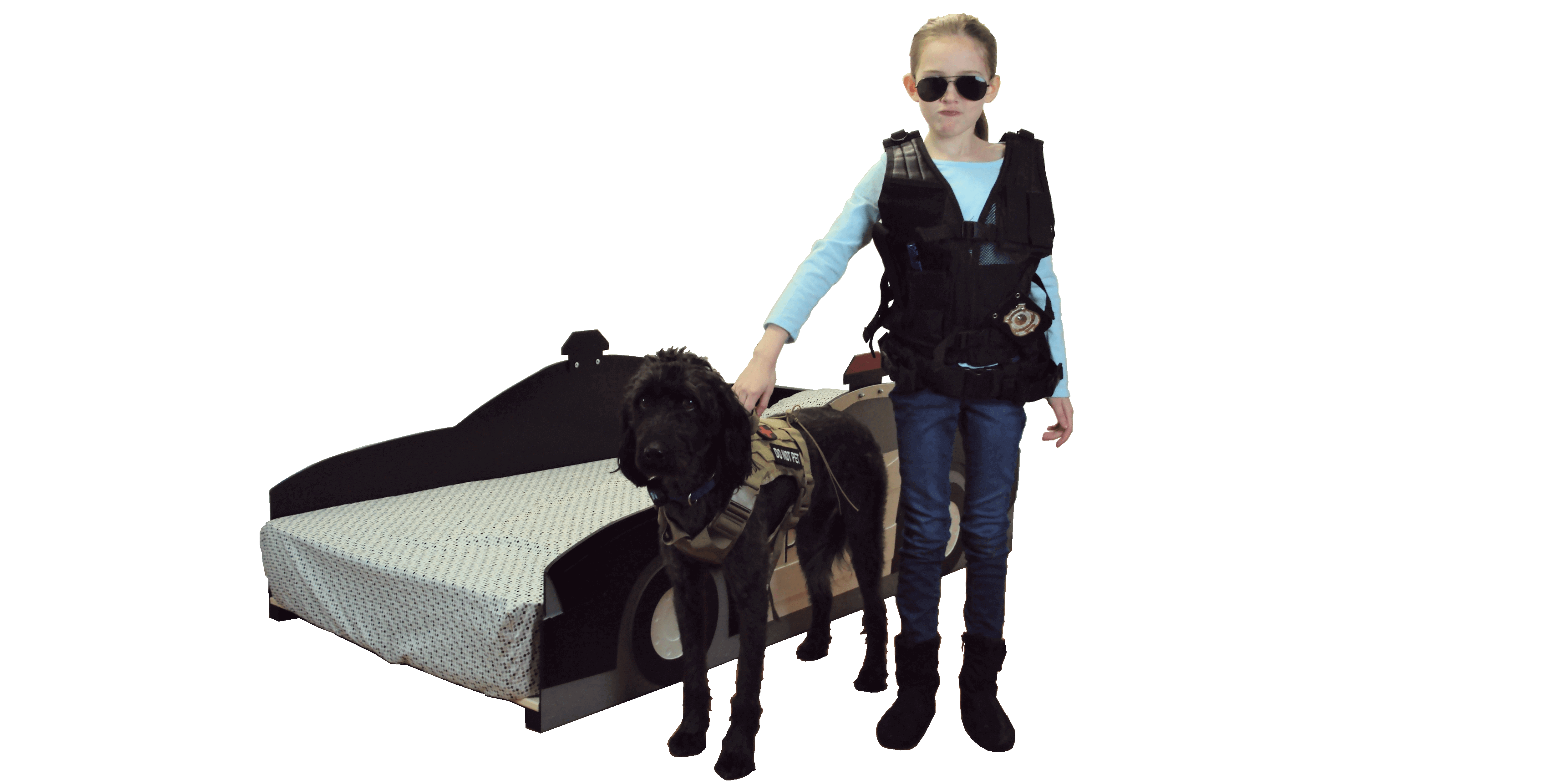 Police bed with officer Shelby and K9 Winston