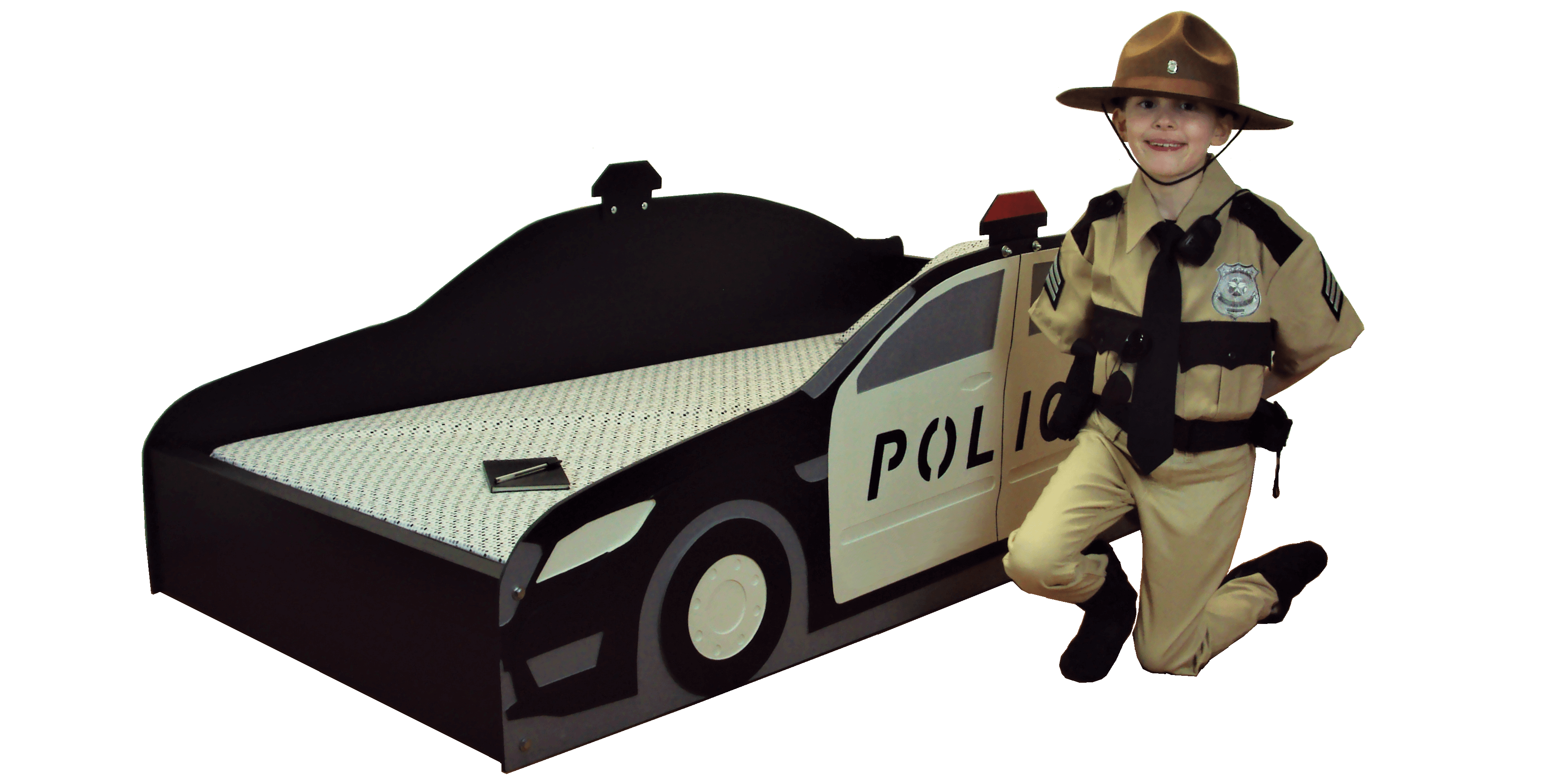 black and white cop car