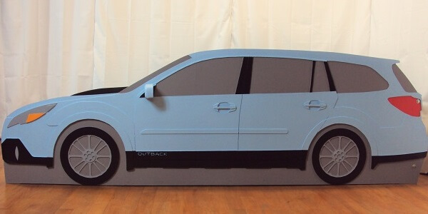 Subaru Outback bed frame in light blue