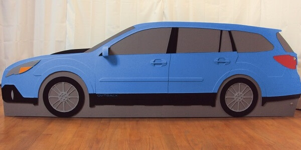 Subaru Outback bed frame in blue