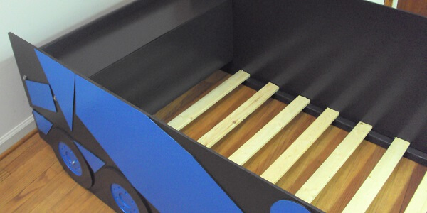 blue cement truck bed frame inside