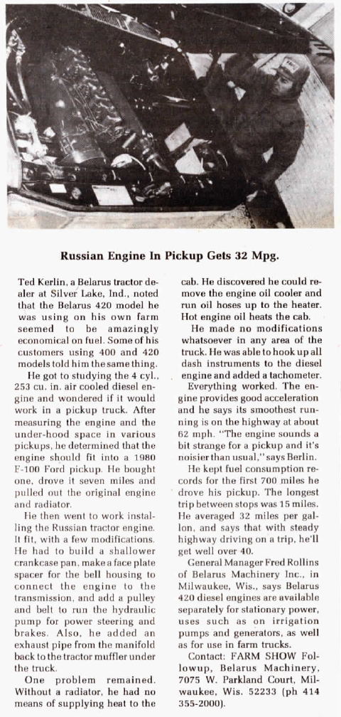 Farm Show Magazine Russian Engine in Pickup